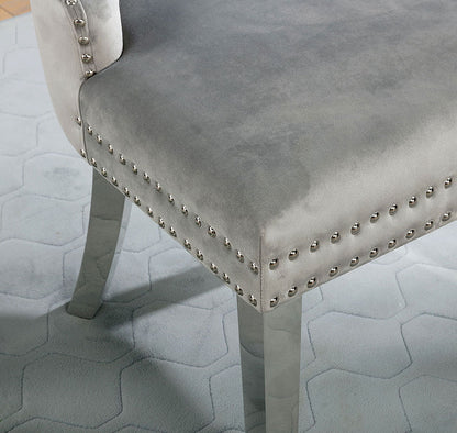 Set of 2 Wingback Dining Chairs, Flannelette Upholstered, Button-Tufted, Chrome Legs, Gray