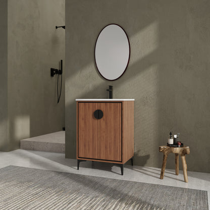 Modern 24-Inch Bathroom Vanity with Ceramic Sink, Stylish Storage Cabinet with Soft Closing Doors