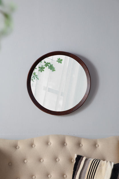 Round Transitional Mango Wood Wall Mirror - 20" Framed Accent for Bathroom and Entryway
