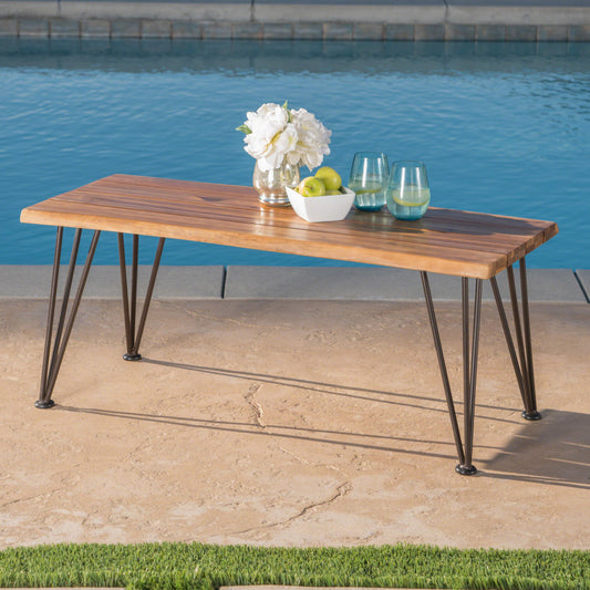 Industrial Wood And Metal Coffee Table With 43-Inch Length And 18-Inch Width For Living Room Teak