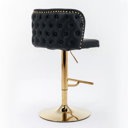 Set of 2 Adjustable Swivel Bar Stools with PU Upholstery and Full Back, Counter Height, Kitchen, Black