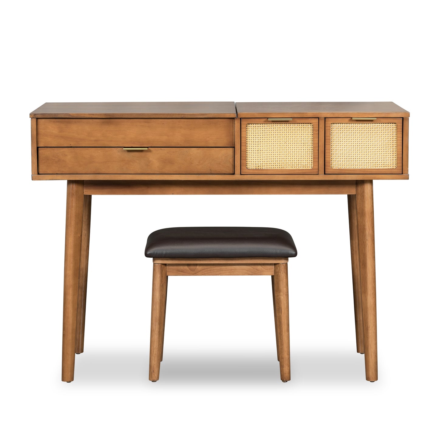 43.3-Inch Classic Wood Vanity Set with Flip-Top Mirror, Stool, 3 Drawers for Dressing Table Bedroom Brown