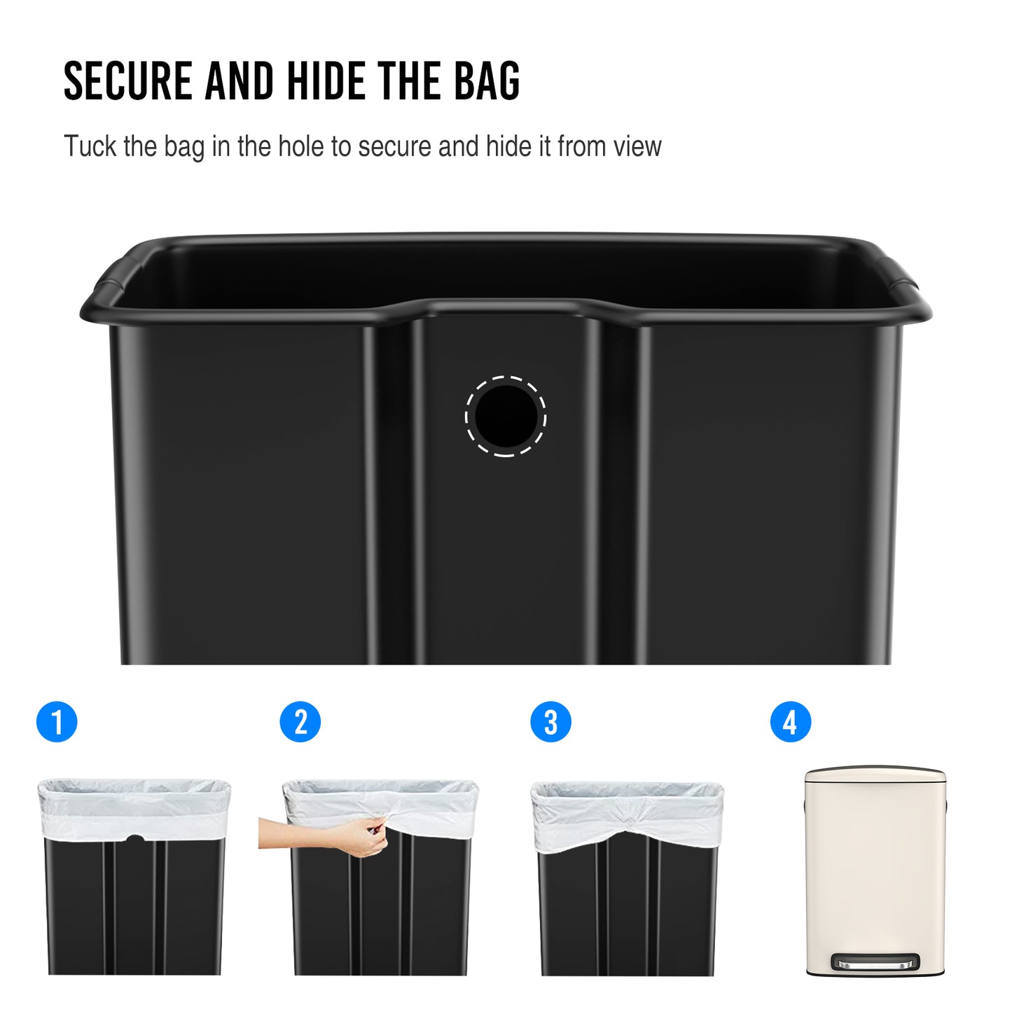 13 Gallon 50L Kitchen Foot Pedal Operated Soft Close Trash Can - Stainless Steel Rectangular Bustbin with 30 Garbage Bags - White