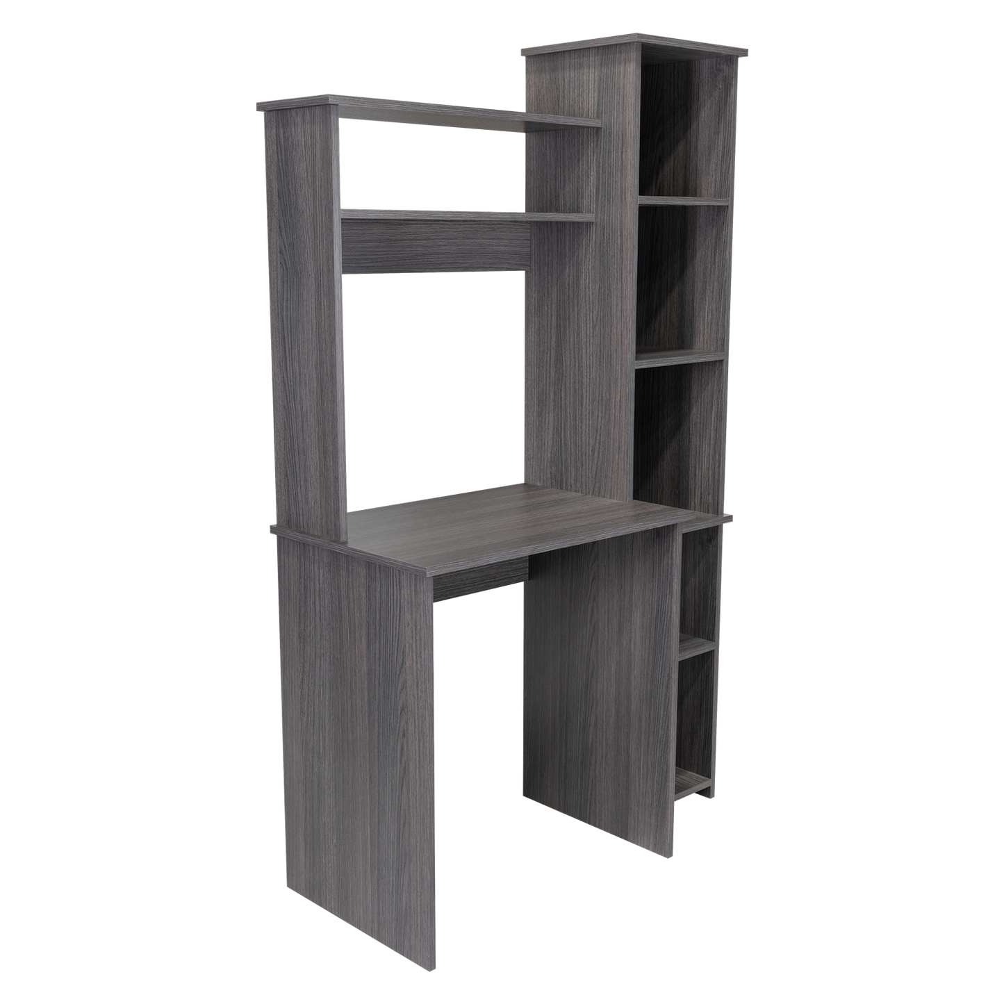 Smokey Oak Versalles Writing Desk with Dual Shelves and Five Cubbies