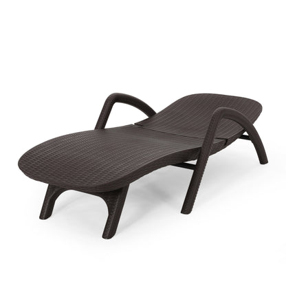 Polypropylene Resin Chaise Lounge With Handcrafted Details For Outdoor Use 76.5 Inch Long 31.5 Inch Wide Dark Brown