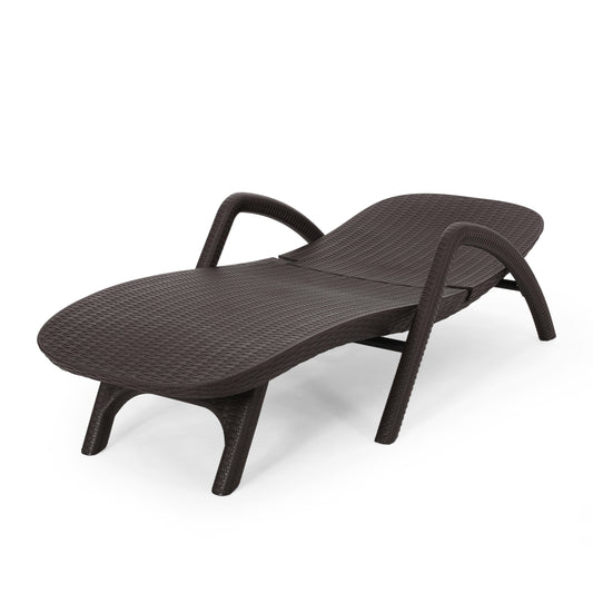 Polypropylene Resin Chaise Lounge With Handcrafted Details For Outdoor Use 76.5 Inch Long 31.5 Inch Wide Dark Brown