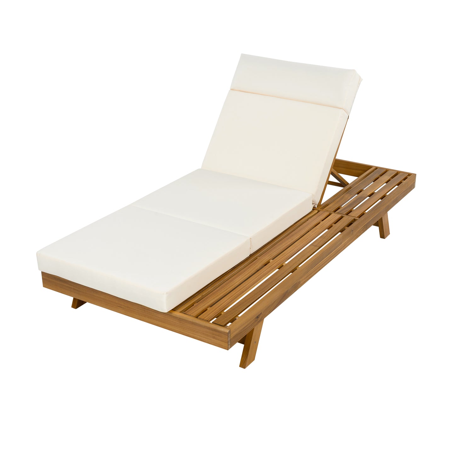 Outdoor Acacia Wood Lounge Chaise Set With Headrest And Weather Resistant Cushions For Patio Beige