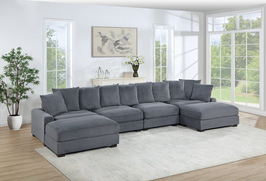 6pc Modular Sectional Sofa Set: 2 Armless, 2 Ottomans, LAF & RAF Chairs, Corduroy, Modern Dark Gray
