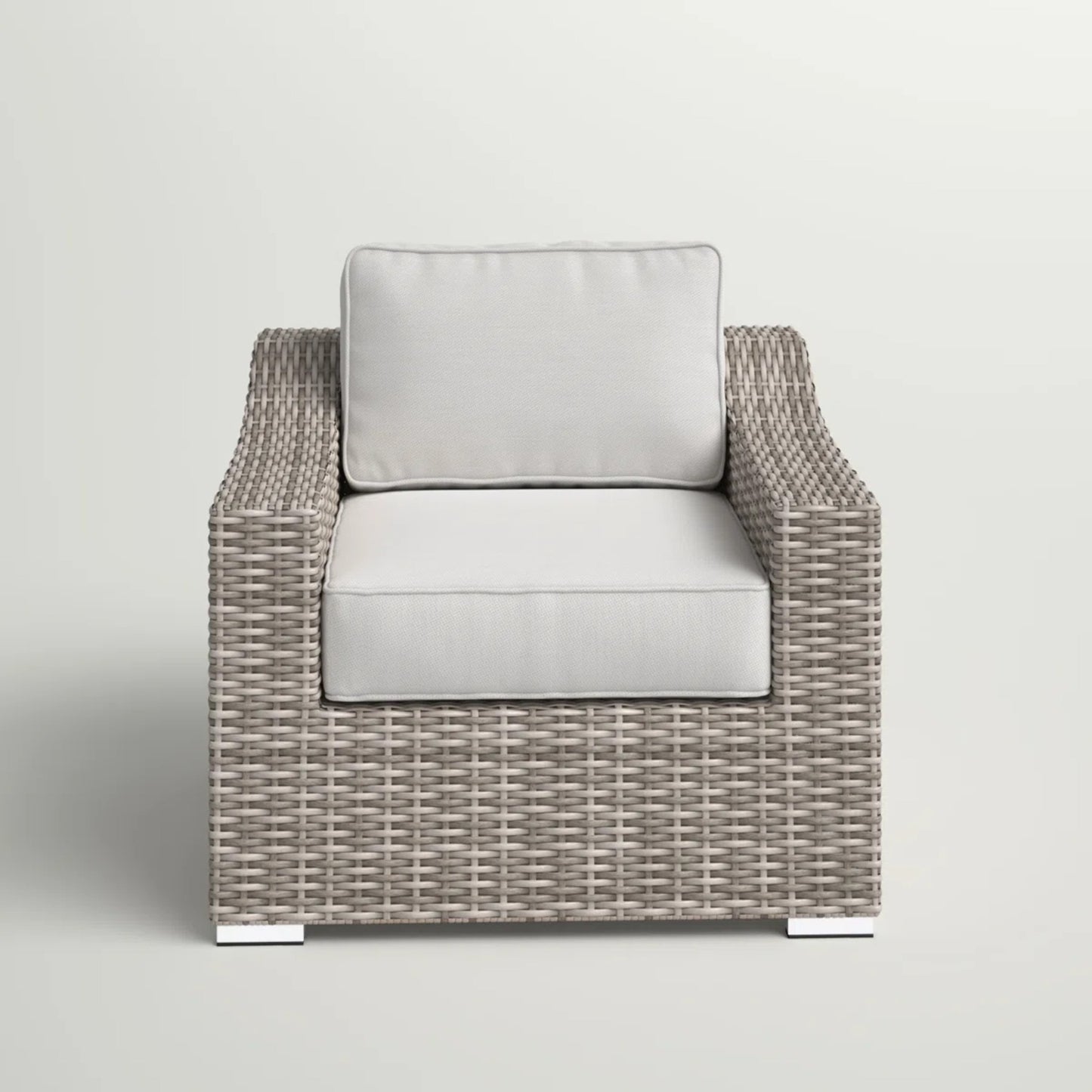 Modern Outdoor Patio Chair With Cushions In Wicker, 33x33x26 Inches, Foam Filled, Garden Seating Grey Mix
