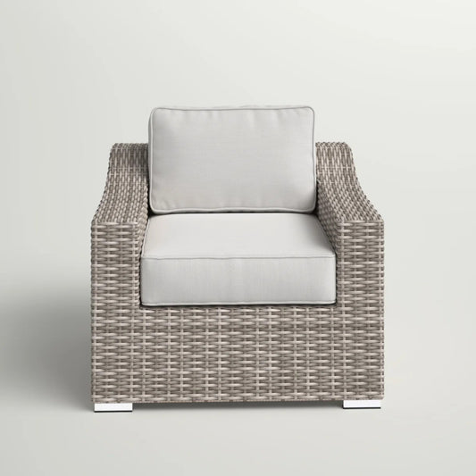 Modern Outdoor Patio Chair With Cushions In Wicker, 33x33x26 Inches, Foam Filled, Garden Seating Grey Mix