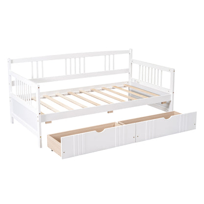 White Twin Size Wood Daybed with Dual Storage Drawers