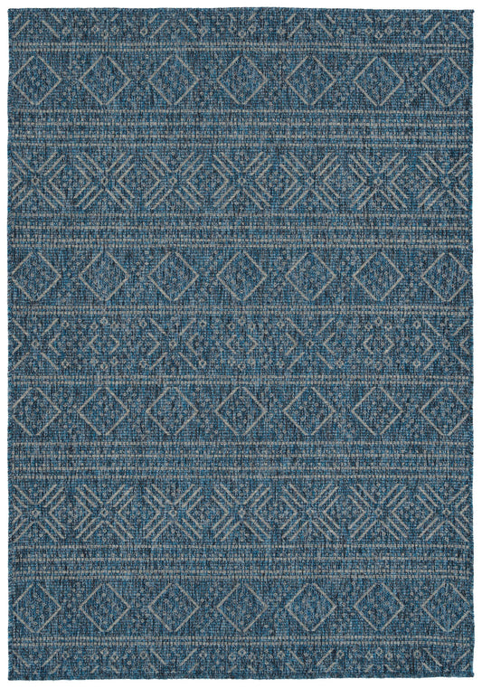 Indoor/Outdoor Rectangle Area Rug, 5'3" x 7'6", High-Low Cut & Loop, Geometric Modern Polypropylene, Blue