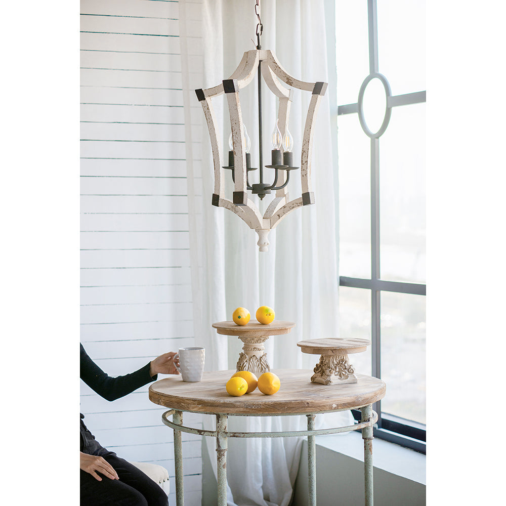 Four-Light Wood Chandelier with Adjustable Chain for Kitchen, Foyer, 18in Wide, Bulbs Not Included, Cream