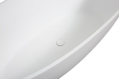 Luxury 65" Matte White Freestanding Soaking Bathtub, Handcrafted Solid Surface with Overflow and Pop-up Drain