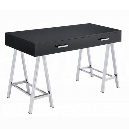 Sleek Black and Chrome Modern Writing Desk with Two Drawers
