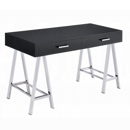 Sleek Black and Chrome Modern Writing Desk with Two Drawers