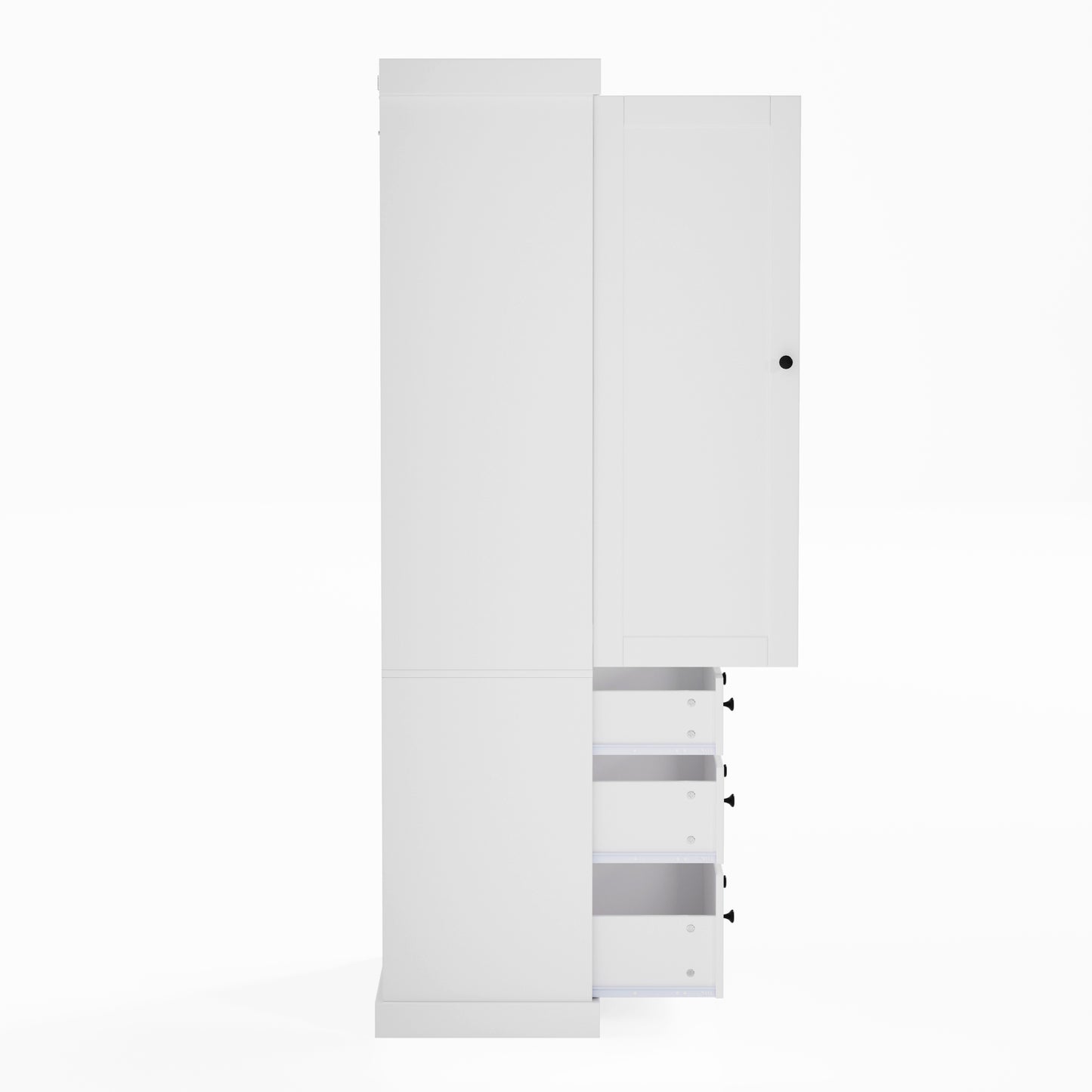Tall White Farmhouse Kitchen Pantry - 77" Freestanding Storage Cabinet with Adjustable Shelves, Door Shelves, and Drawers