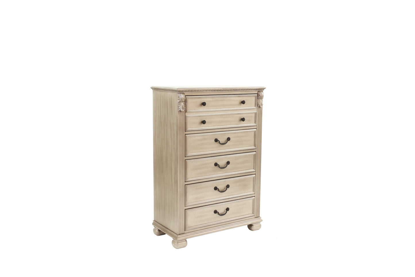 Elegant Antique Silver 5-Drawer Chest for Timeless Bedroom Storage
