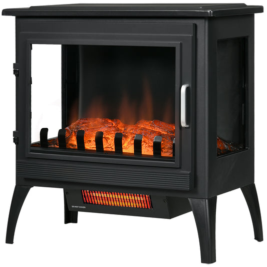 24-Inch Freestanding Electric Fireplace Stove with Infrared Heat, 1000/1500W, Logs, Home Heater, Black