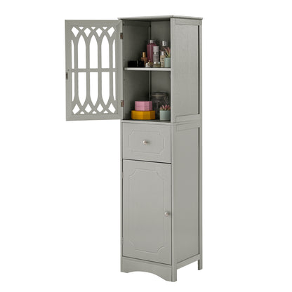 Sleek Grey Freestanding Bathroom Storage Cabinet with Adjustable Shelves and Acrylic Doors