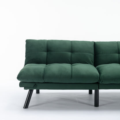 2-Seater Convertible Sofa Bed with Adjustable Backrest and Armrests, Foam Upholstery, Pine Frame Emerald