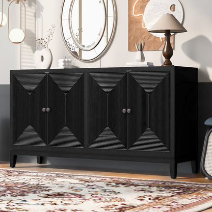 U_STYLE Sleek Storage Cabinet Sideboard Buffet with Vertical Line Design,Suitable for Study,Entrance and Living Room