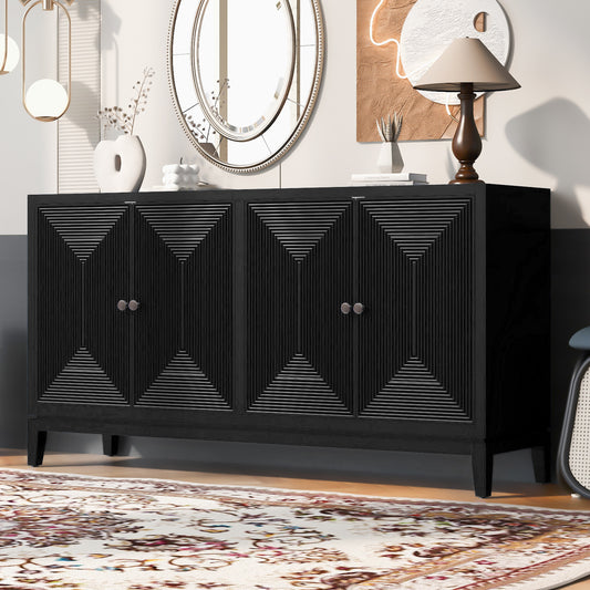 U_STYLE Sleek Storage Cabinet Sideboard Buffet with Vertical Line Design,Suitable for Study,Entrance and Living Room