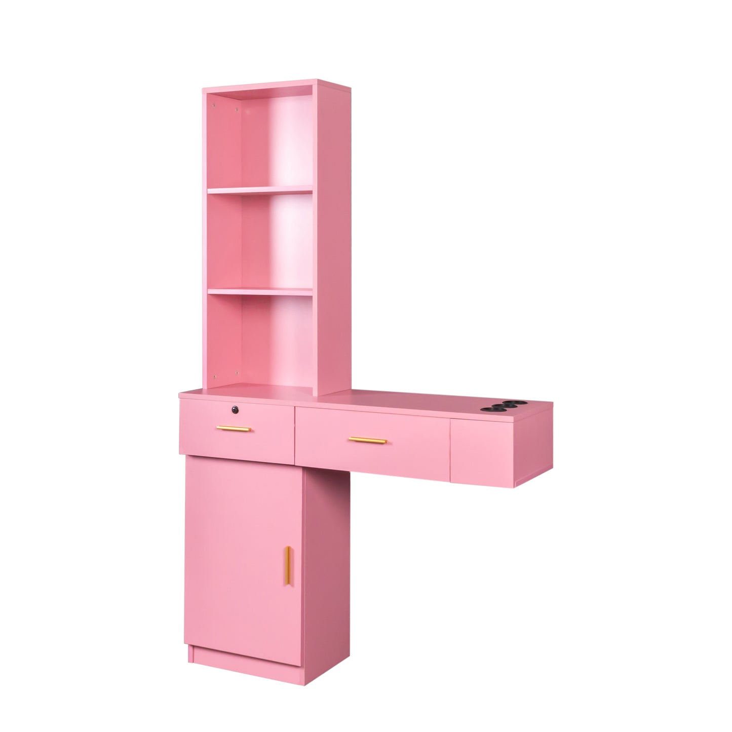 Modern Vanity Desk with Multi-Layer Hair Styling Storage, Compact Makeup Table for Bedroom or Dorm, pink