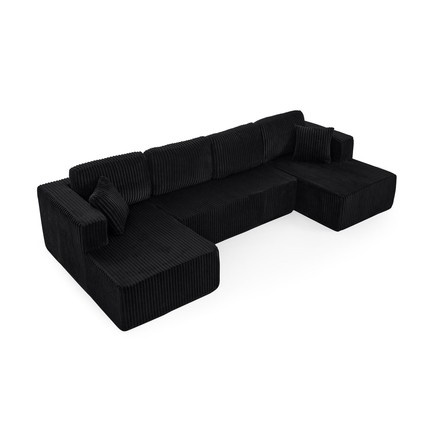 U-Shape Modular Sectional Sleeper Sofa, 5-Seater, Reconfigurable Living Room, Terrycloth Upholstery Black