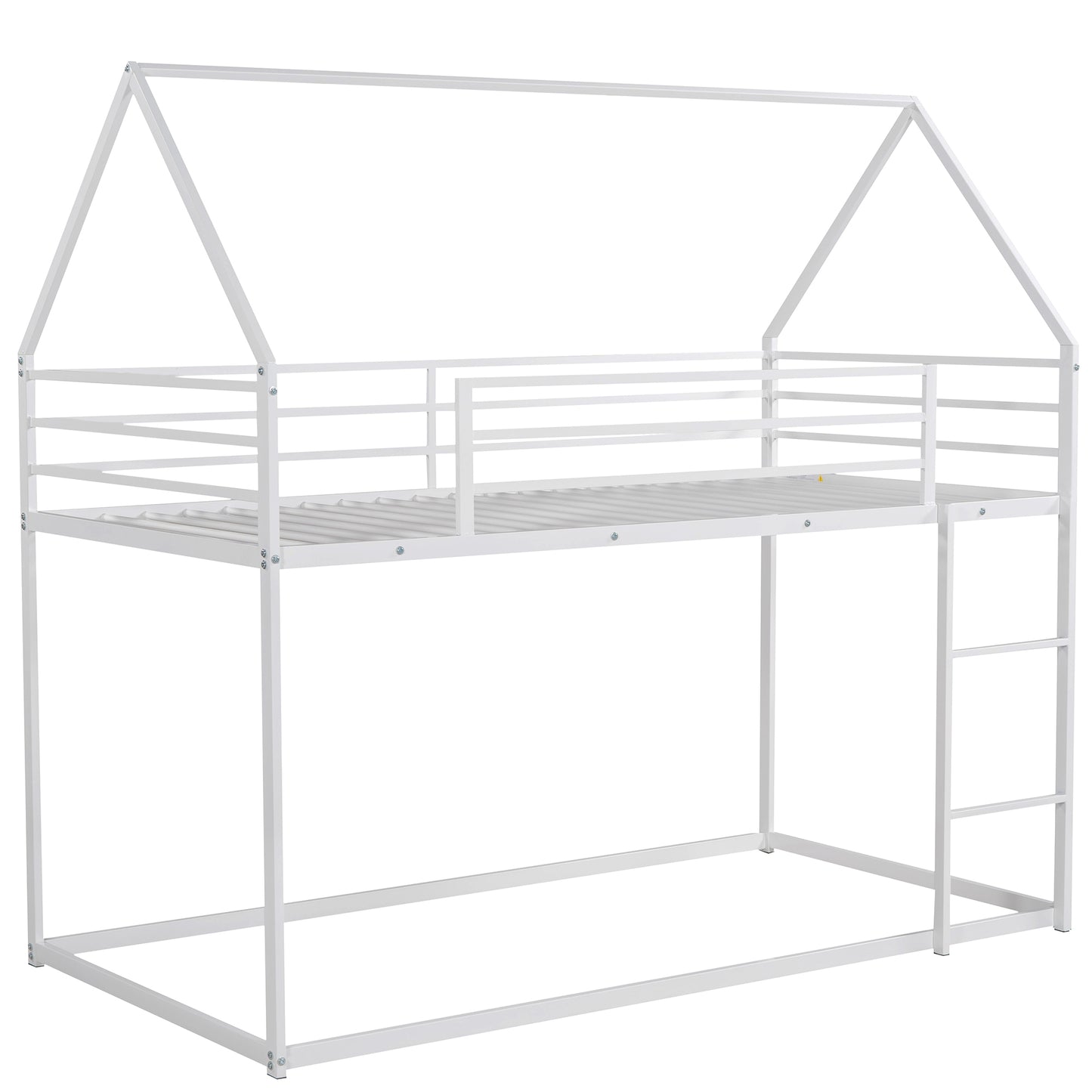 Whimsical Twin House Bunk Bed with Slide and Built-in Ladder in White