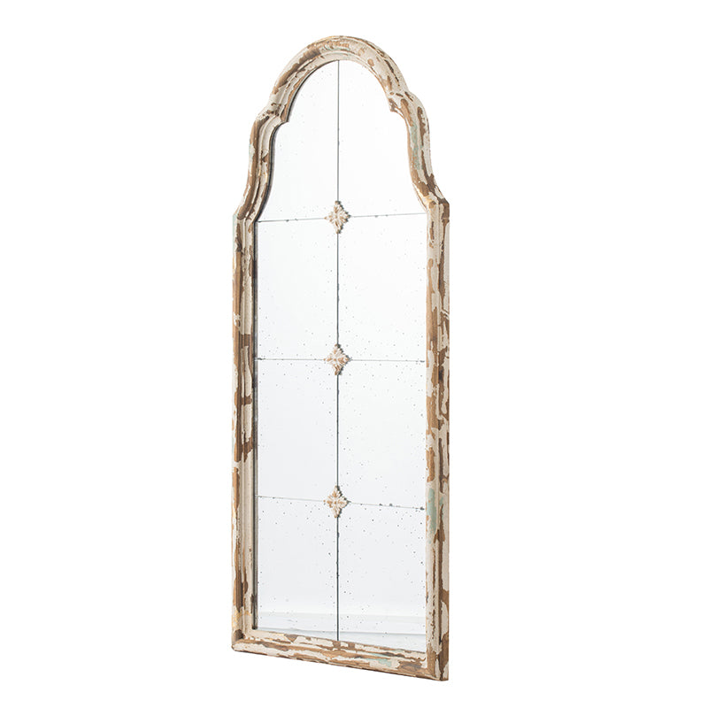 Elegant 22" x 48" Cream & Gold Arched Wall Mirror with Decorative Grid, Perfect for Living Room, Bathroom, or Entryway