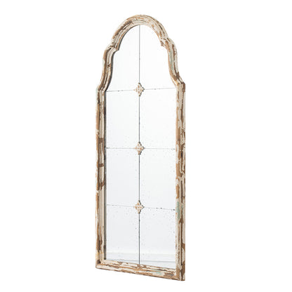 Elegant 22" x 48" Cream & Gold Arched Wall Mirror with Decorative Grid, Perfect for Living Room, Bathroom, or Entryway