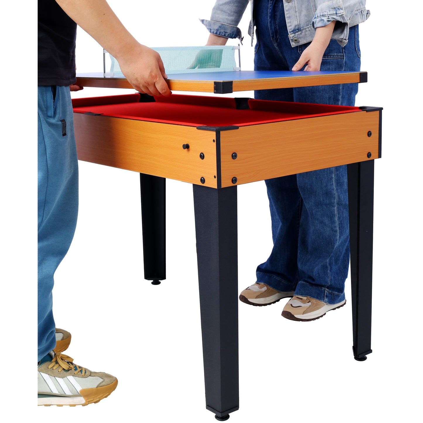 5-in-1 Game Table: Billiards, Ping Pong, Foosball, Basketball, Push Hockey; 43x24x32 in MDF+Steel Brown/Red