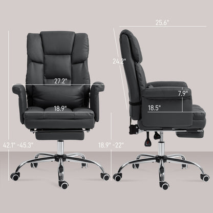Black Ergonomic PU Leather Executive Office Chair with Recline, Swivel, Footrest, and Lumbar Support