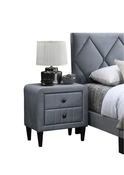 Grey Color Velvet Gorgeous 1pc Nightstand Bedside Table 2x Drawers Bedroom Furniture Sleek Design Tempered Legs