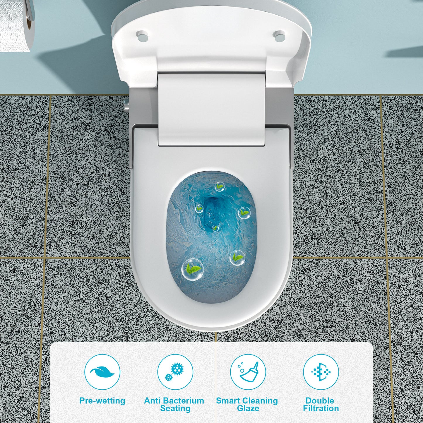 High-Tech Smart Bidet Toilet with Auto Open/Close, Heated Seat, Foot Sensor Flush, LED Control, and Night Light Features
