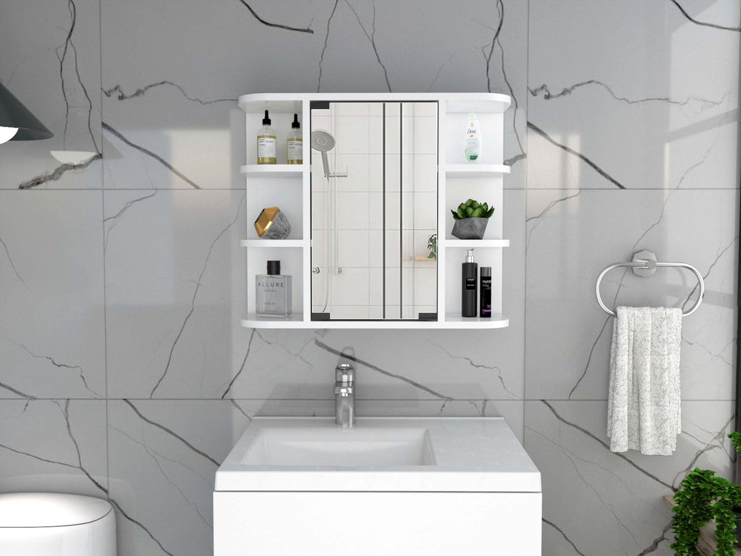 Valdez Medicine Cabinet With Six Shelves, Mirror Cabinet