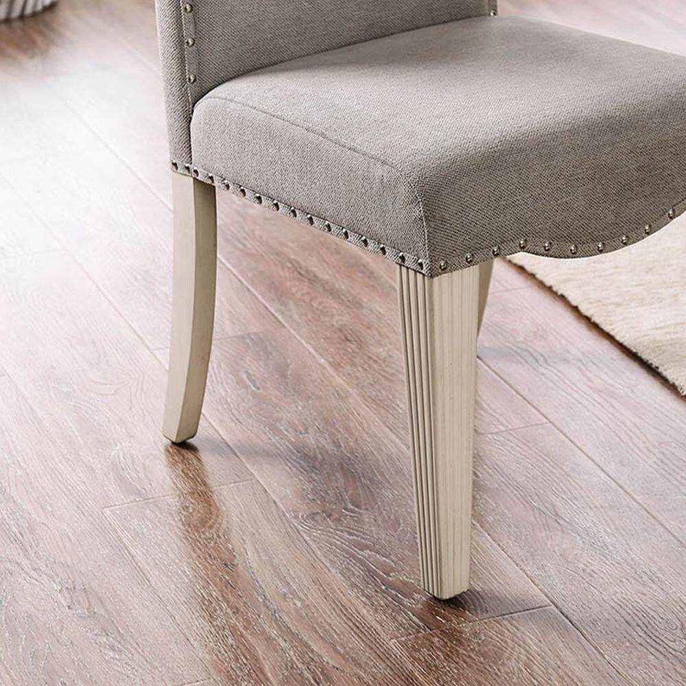 Set of 2 Parson Dining Chairs with Camel Back, Nailhead Trim, Solid Wood Frame, Upholstered Fabric, Gray
