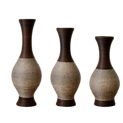 Set of 3 PVC Floor and Desktop Vases for Dry Arrangements, Boho-Classic Home Decor for Hallways Brown