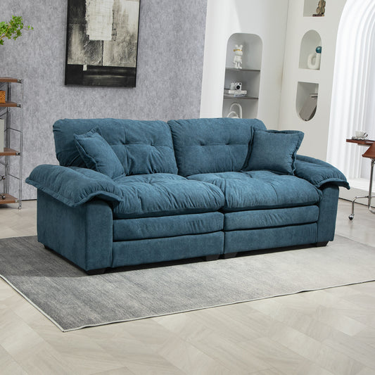 84-Inch Chenille Sofa with Memory Foam Seats, 2 Throw Pillows, Pocket Springs, Wood Frame Blue
