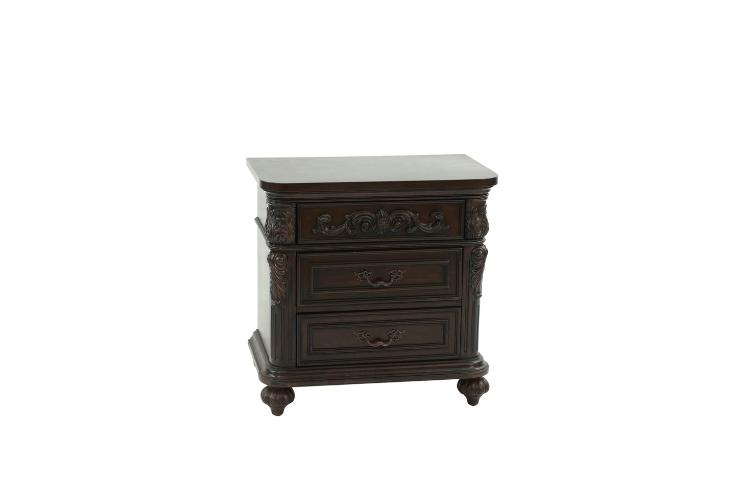 Traditional Antique Walnut 1pc Nightstand Bedroom Furniture Cherry Veneer 2-Drawers Hanging Pull Bedside Table