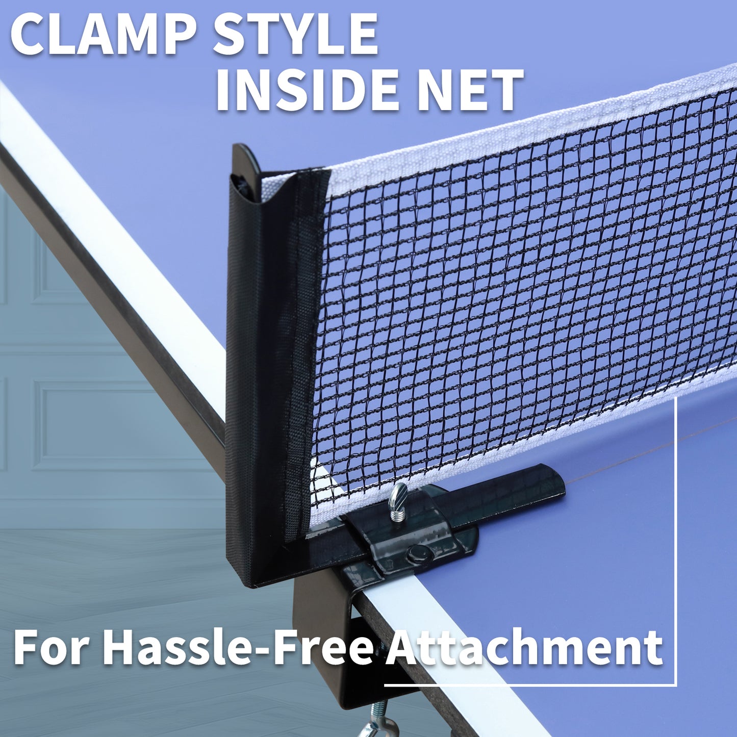 9ft Foldable Indoor Table Tennis Table with Net, 2 Paddles & 3 Balls, 12mm MDF, Quick Assembly Blue
