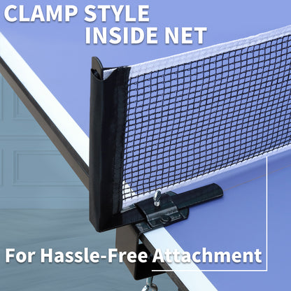 9ft Foldable Indoor Table Tennis Table with Net, 2 Paddles & 3 Balls, 12mm MDF, Quick Assembly Blue