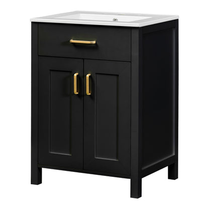 Compact 24" Luxurious Bathroom Vanity Combo with Ceramic Sink and Soft Close Doors