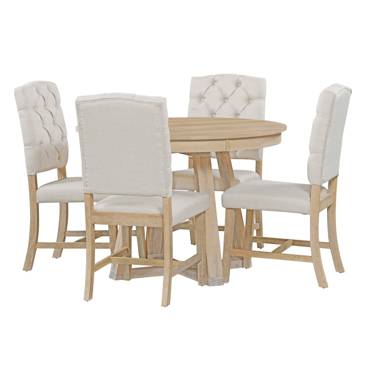 Retro 5 Piece Round Dining Set With 16In Leaf Chairs Natural
