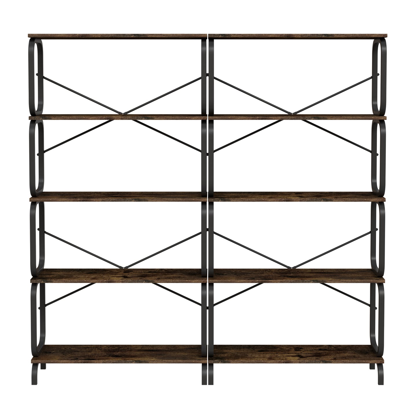 Rustic Industrial 5-Tier Bookshelf with Metal Frame for Home and Office - Vintage Brown Open Storage Unit