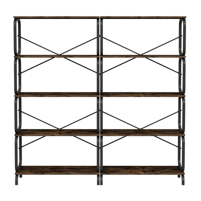 Rustic Industrial 5-Tier Bookshelf with Metal Frame for Home and Office - Vintage Brown Open Storage Unit