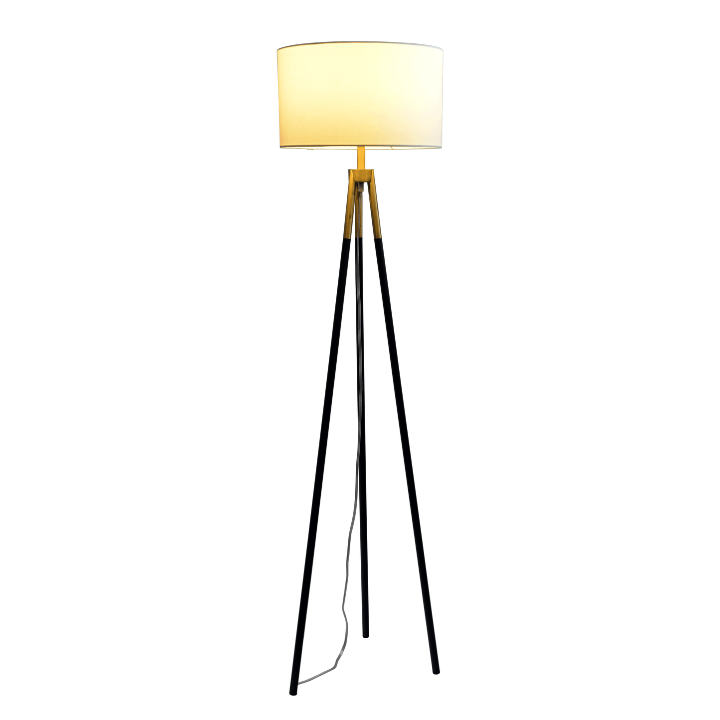 Floor Lamp with On/Off Switch, Triple-Leg Metal Frame, White Fabric Shade, Room Lighting Brassed Gold