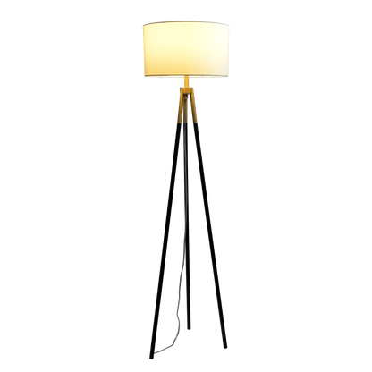 Floor Lamp with On/Off Switch, Triple-Leg Metal Frame, White Fabric Shade, Room Lighting Brassed Gold