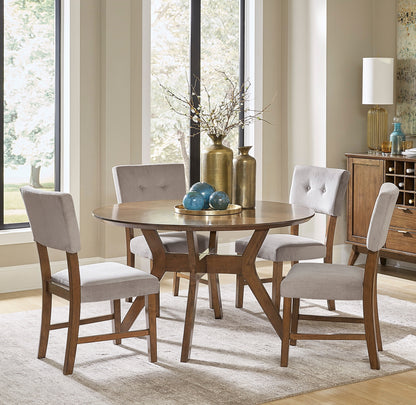 Set of 2 Mid-Century Modern Dining Chairs, Gray Upholstery, Wood Frame, 38 in, Light Oak Finish